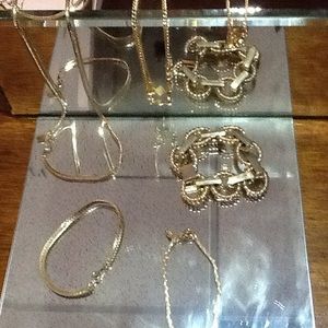 7pc gold tone bundle lot bracelets,necklace